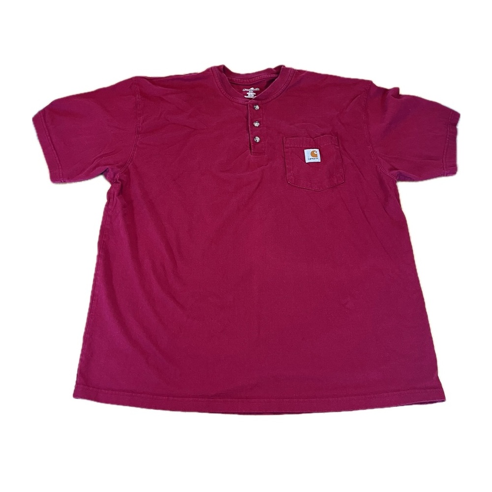 CARHARTT Short Sleeve 1/4 Button Shirt Mens XL Red Original Fit